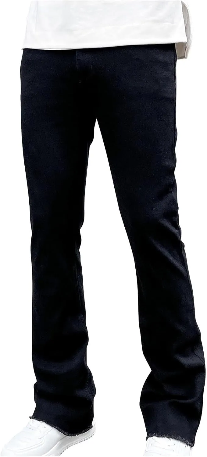 Finelylove Jeans for Men Stretch Fit Low Rise Bootcut Jeans Slim Fit Wash Denim Pants Fashion Streetwear Trousers