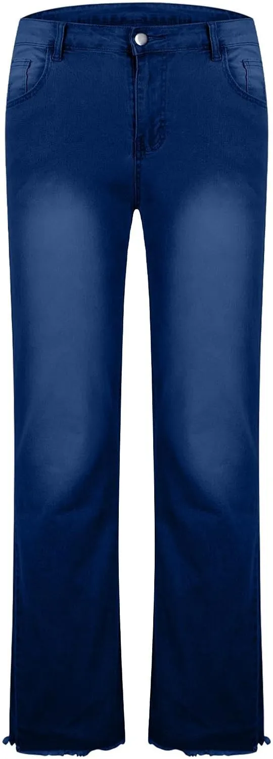 Finelylove Jeans for Men Stretch Fit Low Rise Bootcut Jeans Slim Fit Wash Denim Pants Fashion Streetwear Trousers