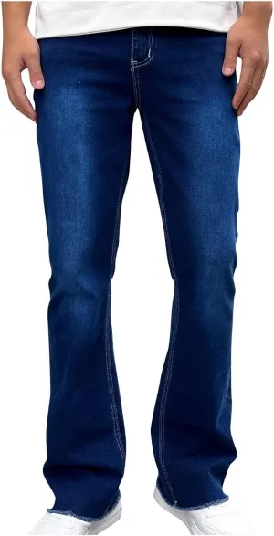 Finelylove Jeans for Men Stretch Fit Low Rise Bootcut Jeans Slim Fit Wash Denim Pants Fashion Streetwear Trousers