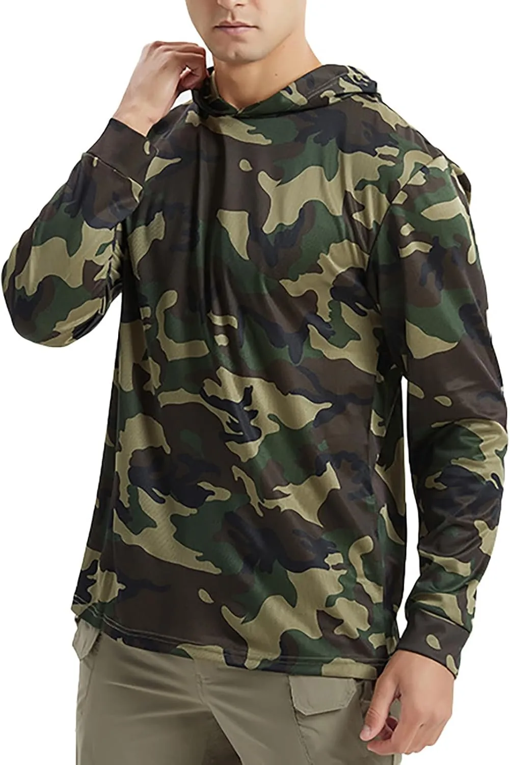 Finelylove Men's UV Sun Protection Shirt UPF 50  Camo Hoodie Long Sleeve Quick Dry Hiking Fishing Shirts Rash Guard