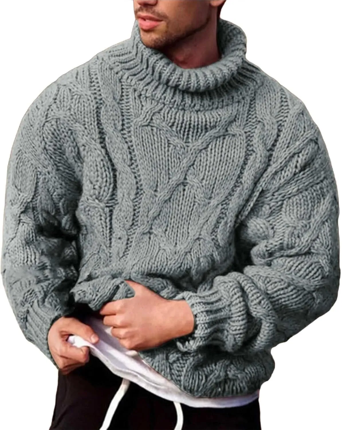 Fisherman Sweater Men's Turtleneck Chunky Knit Pullover Sweater Solid Color Pattern Sweater