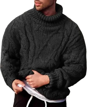 Fisherman Sweater Men's Turtleneck Chunky Knit Pullover Sweater Solid Color Pattern Sweater