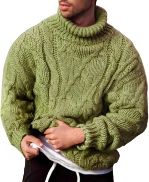 Fisherman Sweater Men's Turtleneck Chunky Knit Pullover Sweater Solid Color Pattern Sweater