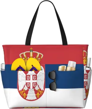 Flag of Serbia Print 28L Beach Tote Bag, Water-resistant Travel Tote, Lightweight Gym & Camping Carryall