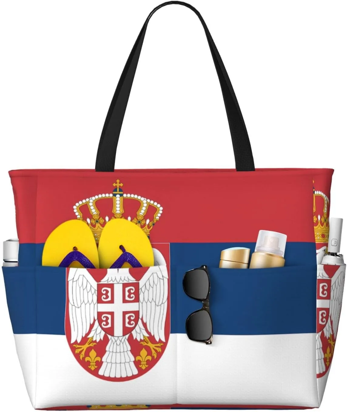 Flag of Serbia Print 28L Beach Tote Bag, Water-resistant Travel Tote, Lightweight Gym & Camping Carryall