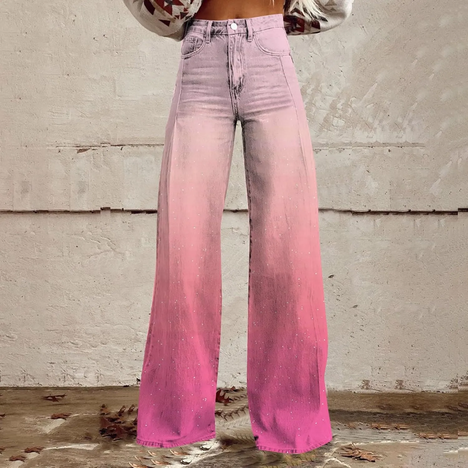Flare Jeans for Women High Waist Wide Leg Palazzo Bell Bottom Boyfriend Denim Pants Gradient Color Baggy Ankle Jeans