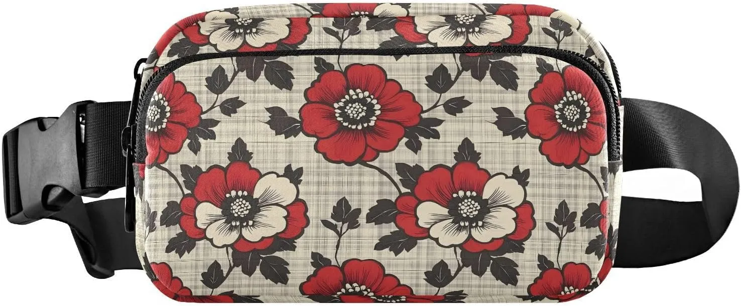 Flat Floral Fanny Pack Water Resistant, Women Men Waist Pack Sling Bag Purse for Travel Hiking