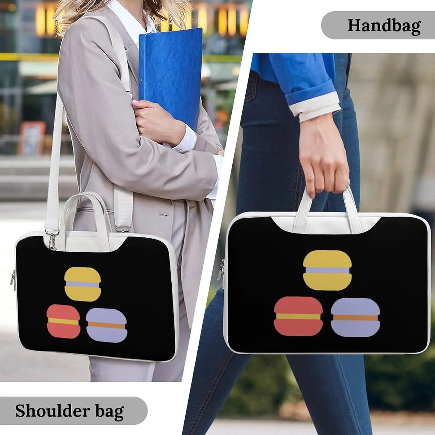 Flat Macarons Leather Bag Laptop Case Slim Water Resistant Computer Bags with Handle Briefcase for Work