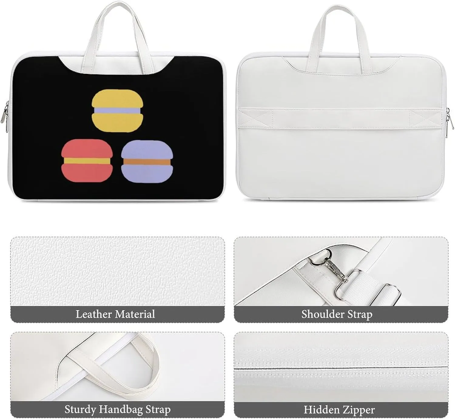 Flat Macarons Leather Bag Laptop Case Slim Water Resistant Computer Bags with Handle Briefcase for Work