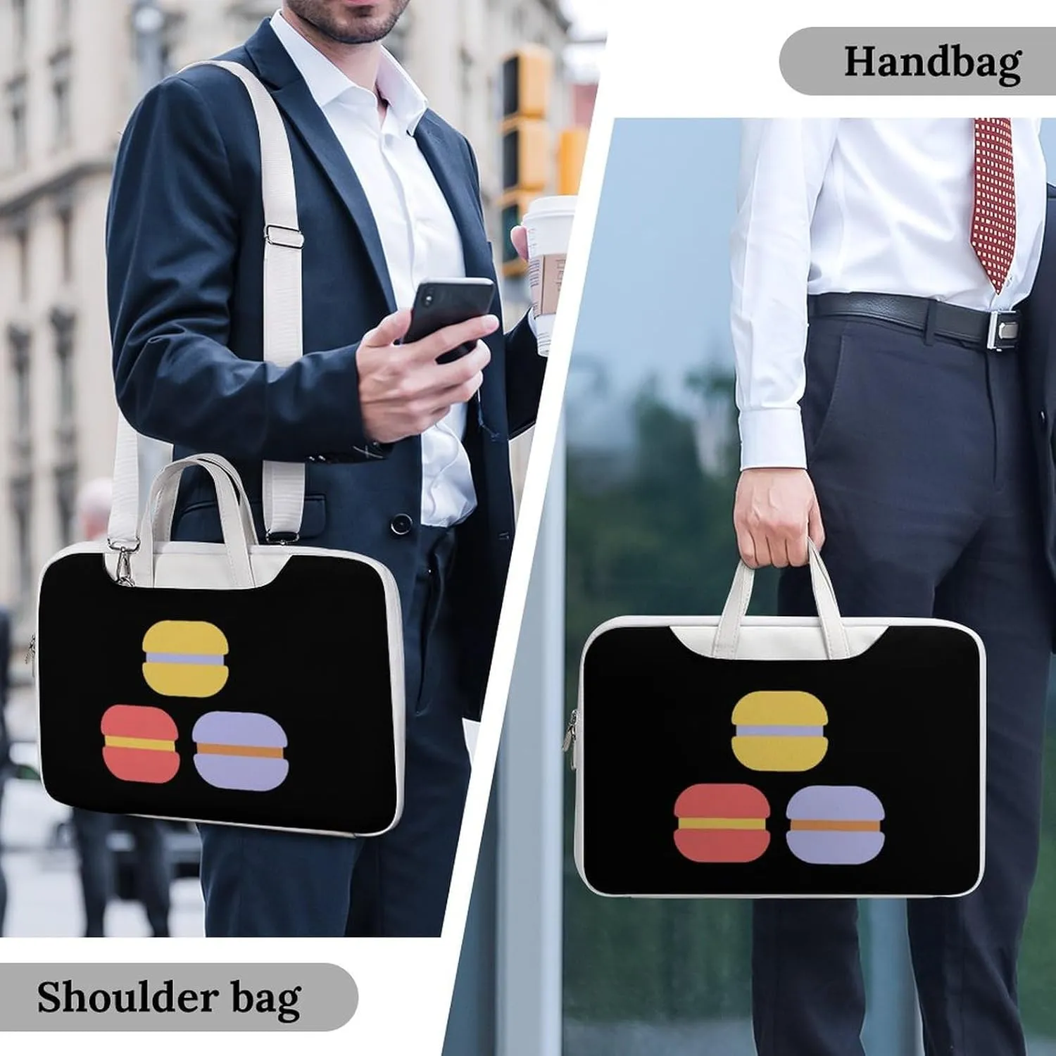 Flat Macarons Leather Bag Laptop Case Slim Water Resistant Computer Bags with Handle Briefcase for Work