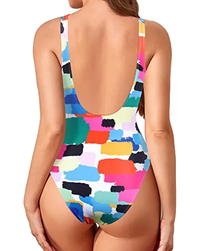 Flattering 80S/90S Vintage High Leg One Piece Swimsuit-Aqua