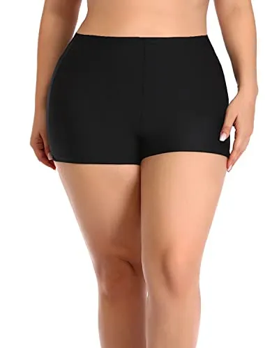 Flattering Plus Size Blouson Tankini Swim Shorts For Women-Blue Leaves
