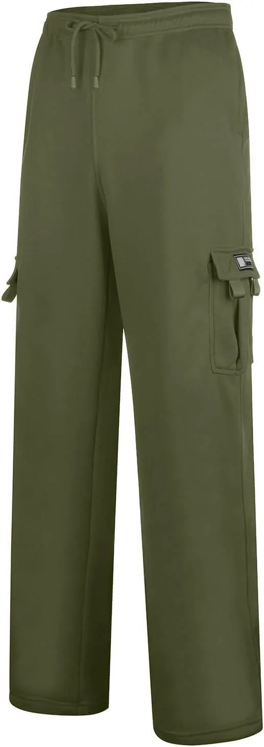 Fleece Baggy Sweatpants for Men, Straight Leg Cargo Sweatpants with Pockets, Loose Elastic Waist Drawstring Jogger Pants