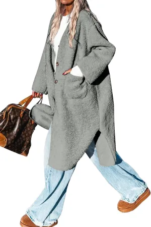 Fleece Coats Women Button Down Long Jackets Winter Flannel Trench Coats Dressy