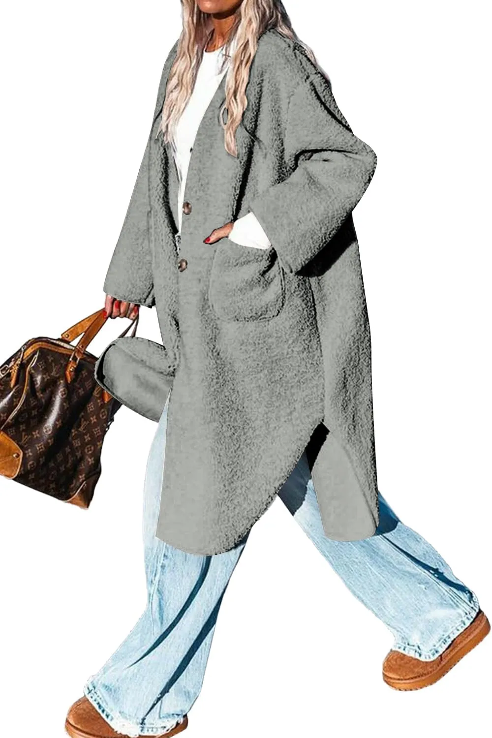 Fleece Coats Women Button Down Long Jackets Winter Flannel Trench Coats Dressy