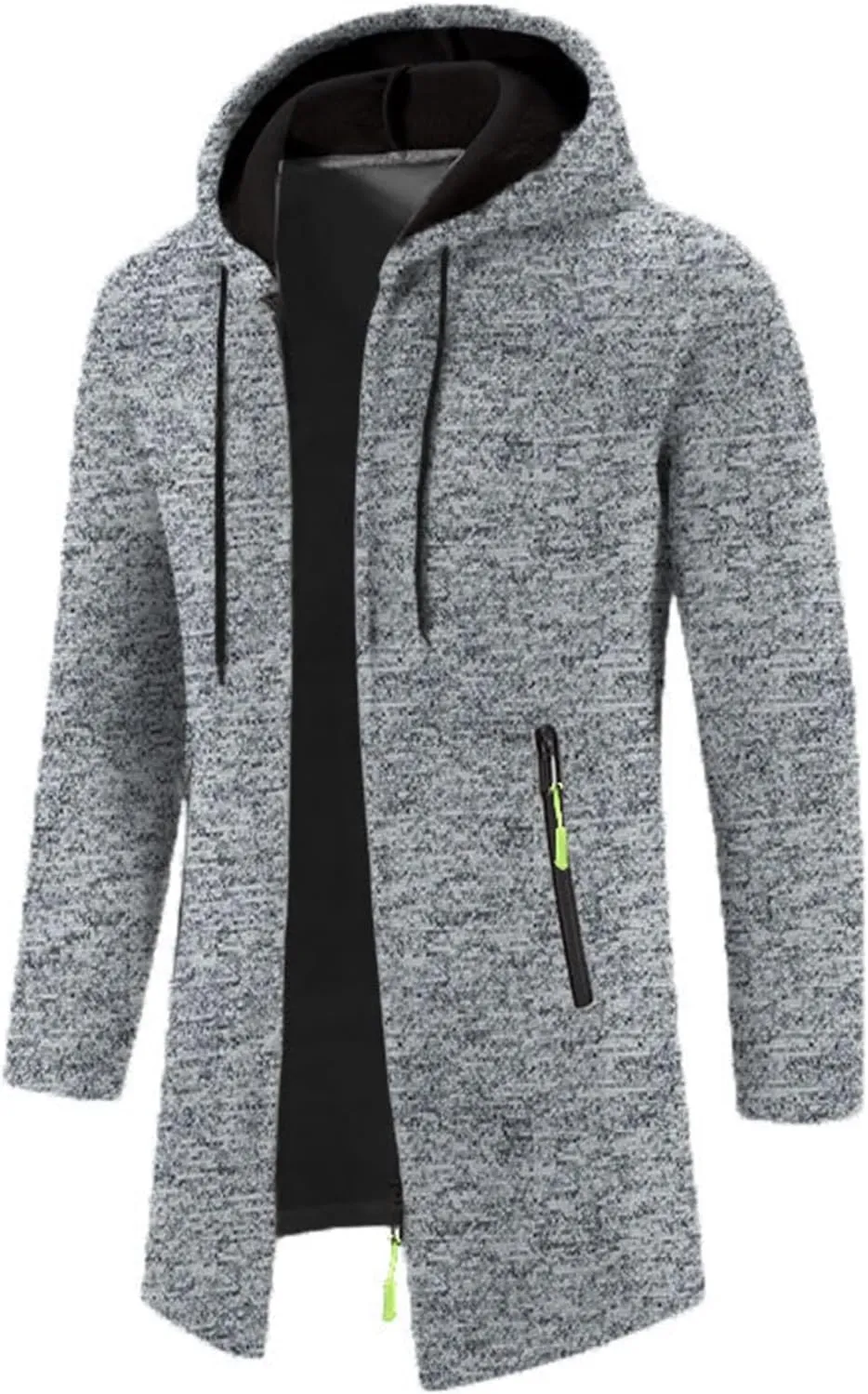 Fleece Hoodies for Men Knit Cardigan Long Jacket Long Sleeve Drawstring Overcoat Fashion Warm Coat with Zipper Pockets