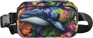 Floral Dolphin Fanny Pack Water Resistant, Women Men Waist Pack Sling Bag Purse for Travel Hiking