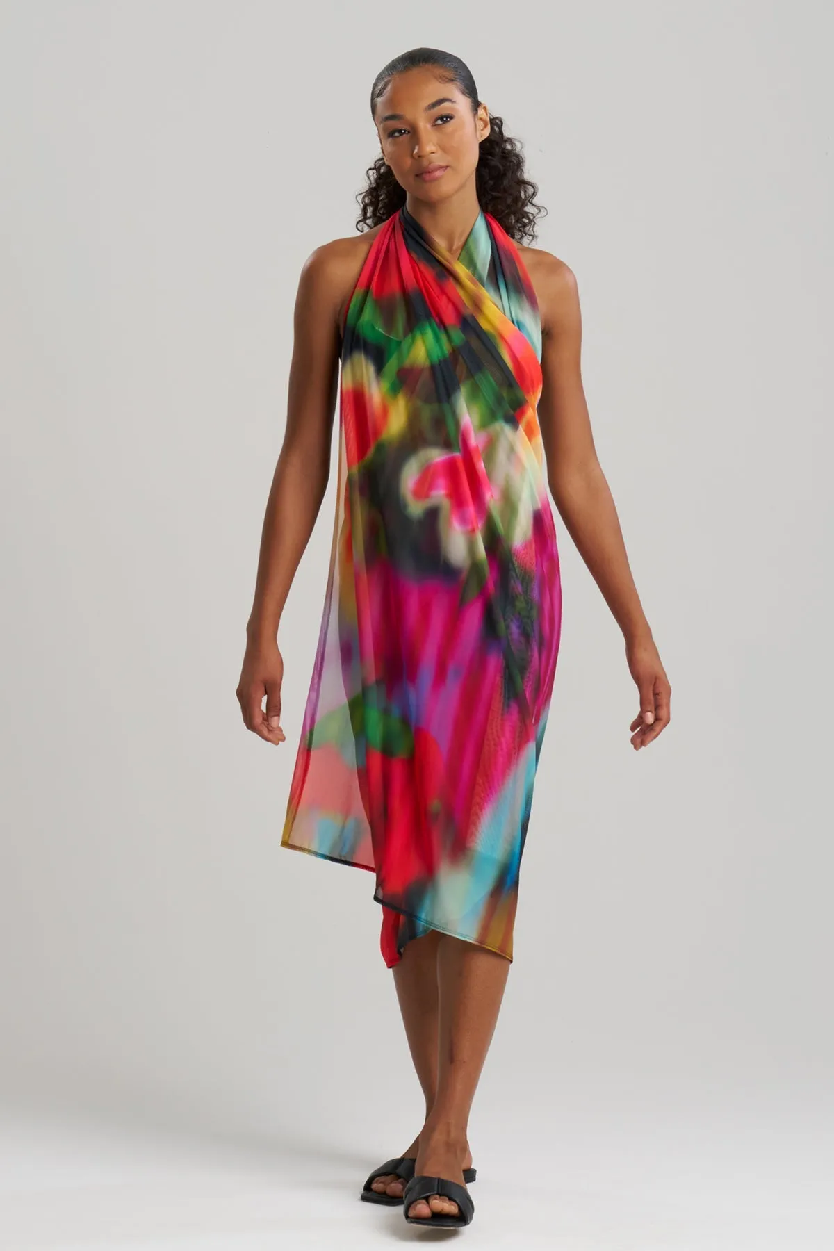 Floral Mirage Printed Mesh Pareo
