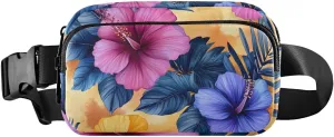 Florals Blue Fanny Pack Water Resistant, Women Men Waist Pack Sling Bag Purse for Travel Hiking