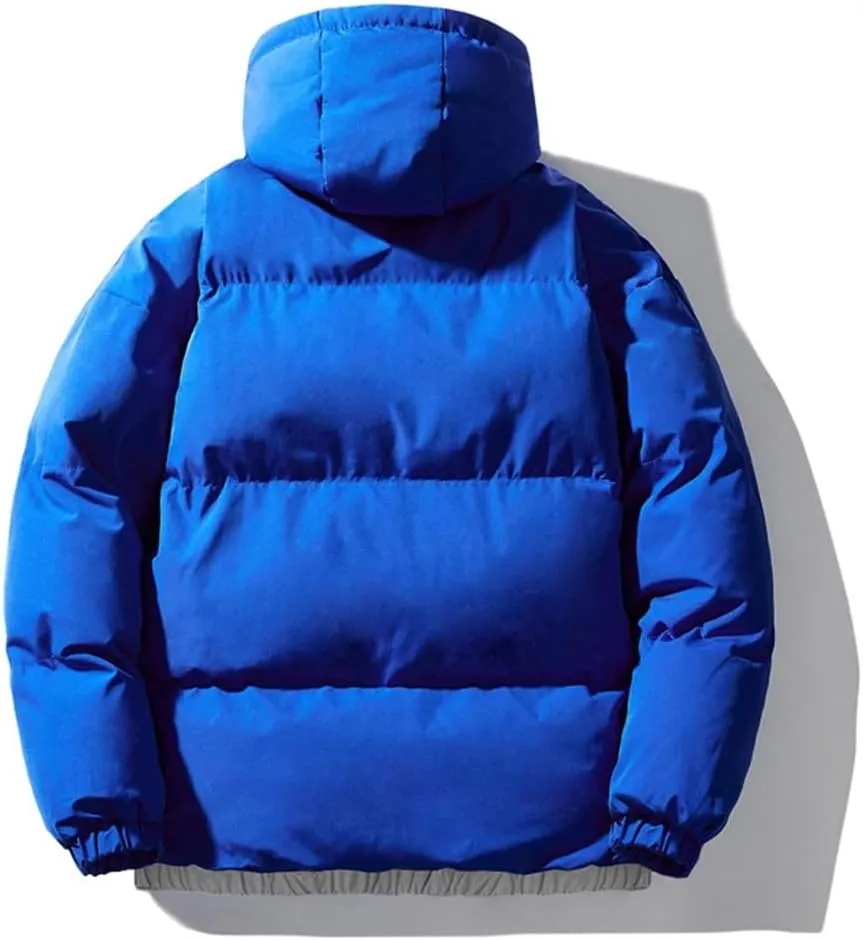 Fnfmrfmr Men Solid Hooded Parkas Jacket Long Sleeve Zipper Pocket Cotton Padded Warm Puffer Coat