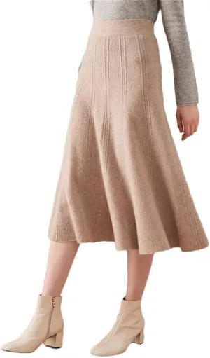 Fnfmrfmr Women Solid High Waist Knit Skirt Woolen Pleated Office Lady Work Bodycon Midi Skirts
