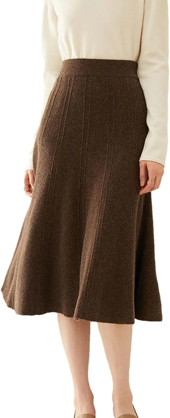 Fnfmrfmr Women Solid High Waist Knit Skirt Woolen Pleated Office Lady Work Bodycon Midi Skirts