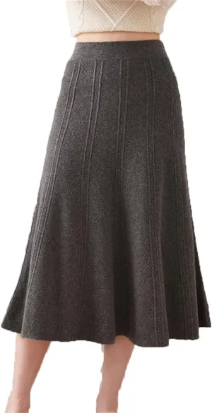 Fnfmrfmr Women Solid High Waist Knit Skirt Woolen Pleated Office Lady Work Bodycon Midi Skirts