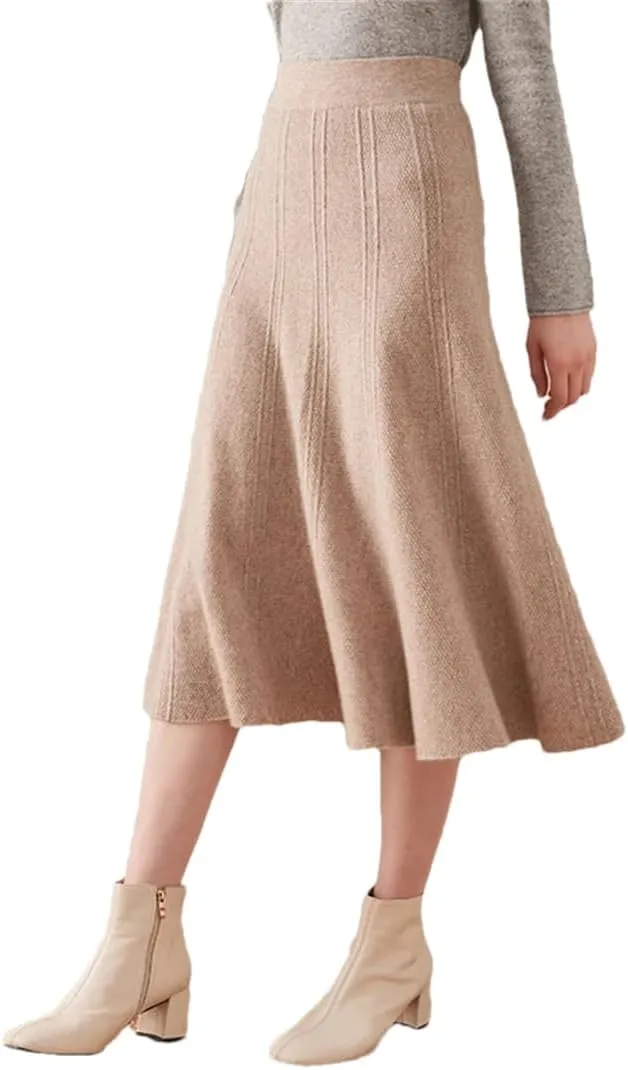 Fnfmrfmr Women Solid High Waist Knit Skirt Woolen Pleated Office Lady Work Bodycon Midi Skirts