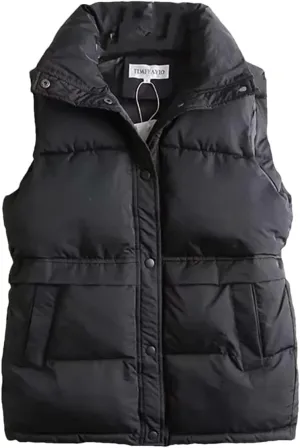 Fnfmrfmr Women Solid Ruched Loose Vest Drawstring Stand Collar Long Jacket Cotton Padded Warm Waistcoat