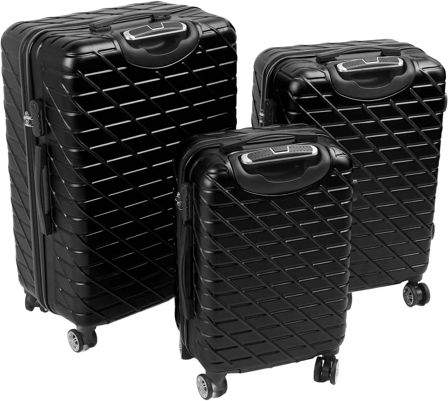 Focket 3 Piece Set Suitcase, Impact 20in 24in 28in Telescoping Handle Spinner Wheels Luggage Set for Travel (Black)