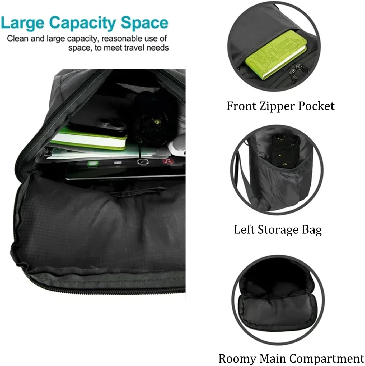 Foldable Backpack,20L Lightweight water resistant Travel Hiking Backpack for Outdoor Sports Camping Daypack Bag (Black)