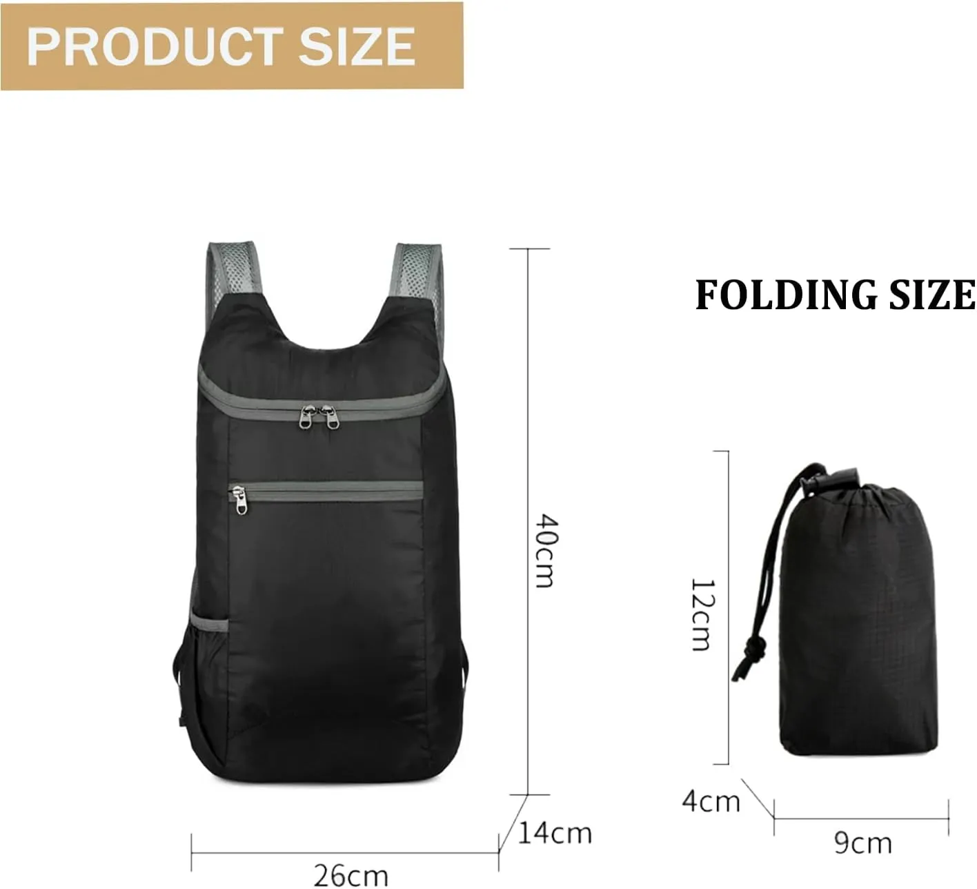 Foldable Backpack,20L Lightweight water resistant Travel Hiking Backpack for Outdoor Sports Camping Daypack Bag (Black)
