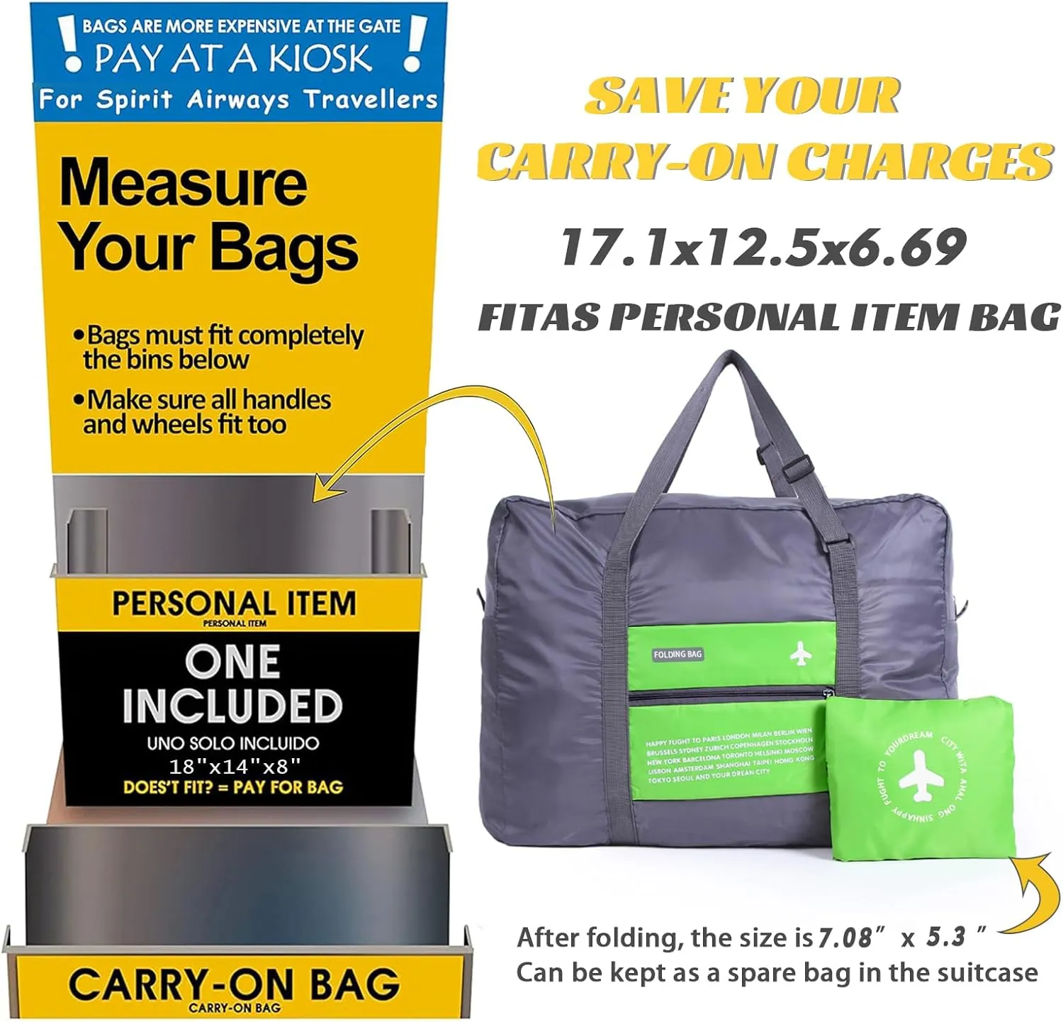 Foldable Travel Duffel Bag Sports Gym Tote Water Resistant Carry on Luggage bag Weekender Overnight Bag