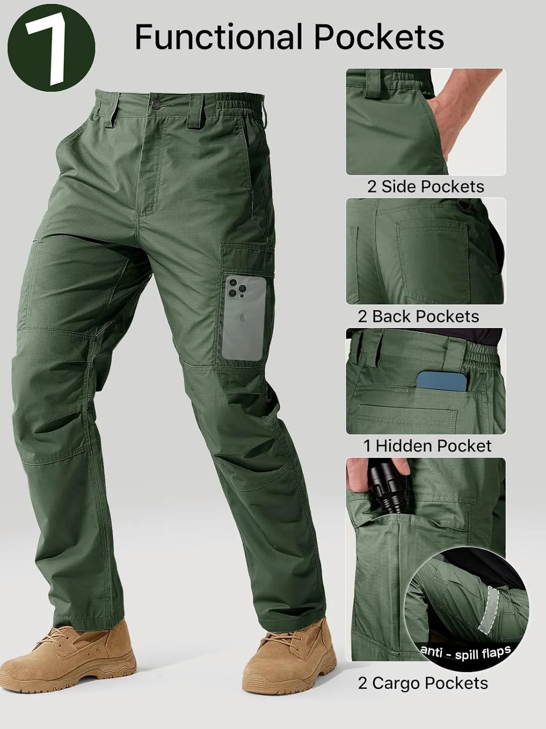 FREE SOLDIER Men's Cargo Pants Water Resistant Ripstop Tactical Pants for Men Work Pants Lightweight Outdoor Hiking Pants Men