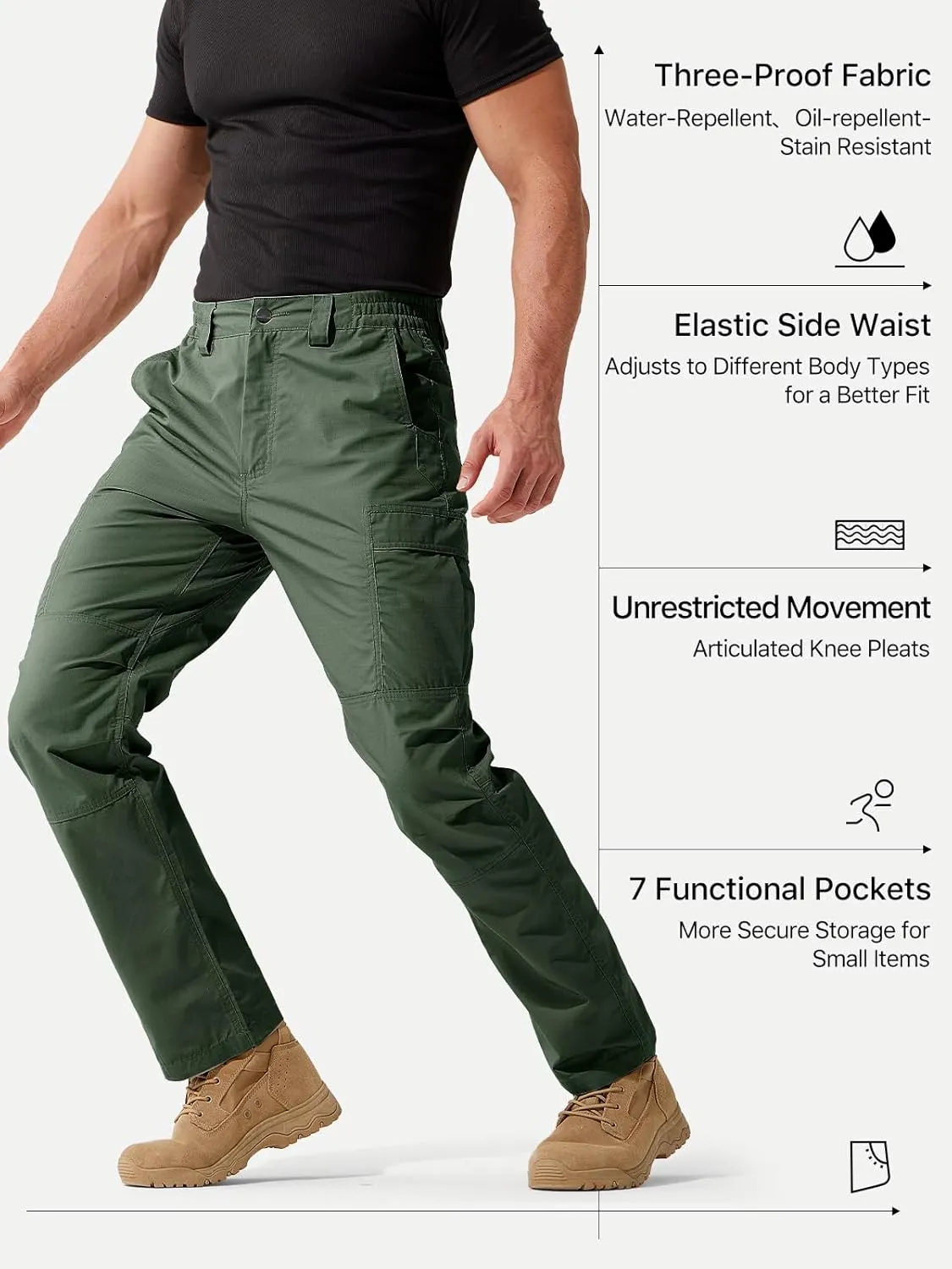 FREE SOLDIER Men's Cargo Pants Water Resistant Ripstop Tactical Pants for Men Work Pants Lightweight Outdoor Hiking Pants Men