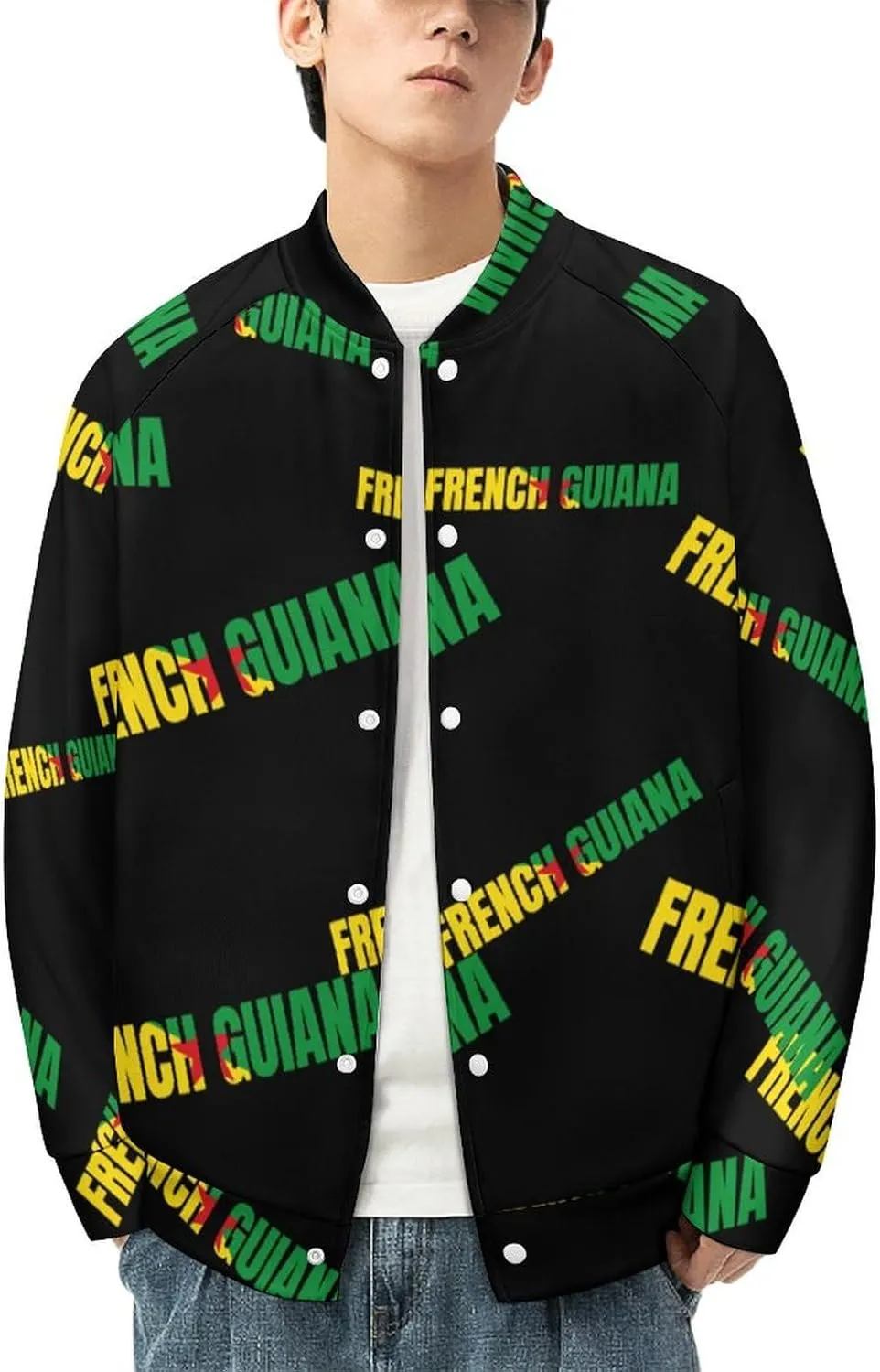 French Guiana Logo Lightweight Men's Baseball Jackets Relaxed Fit Varsity Bomber Jacket Windbreaker Coat