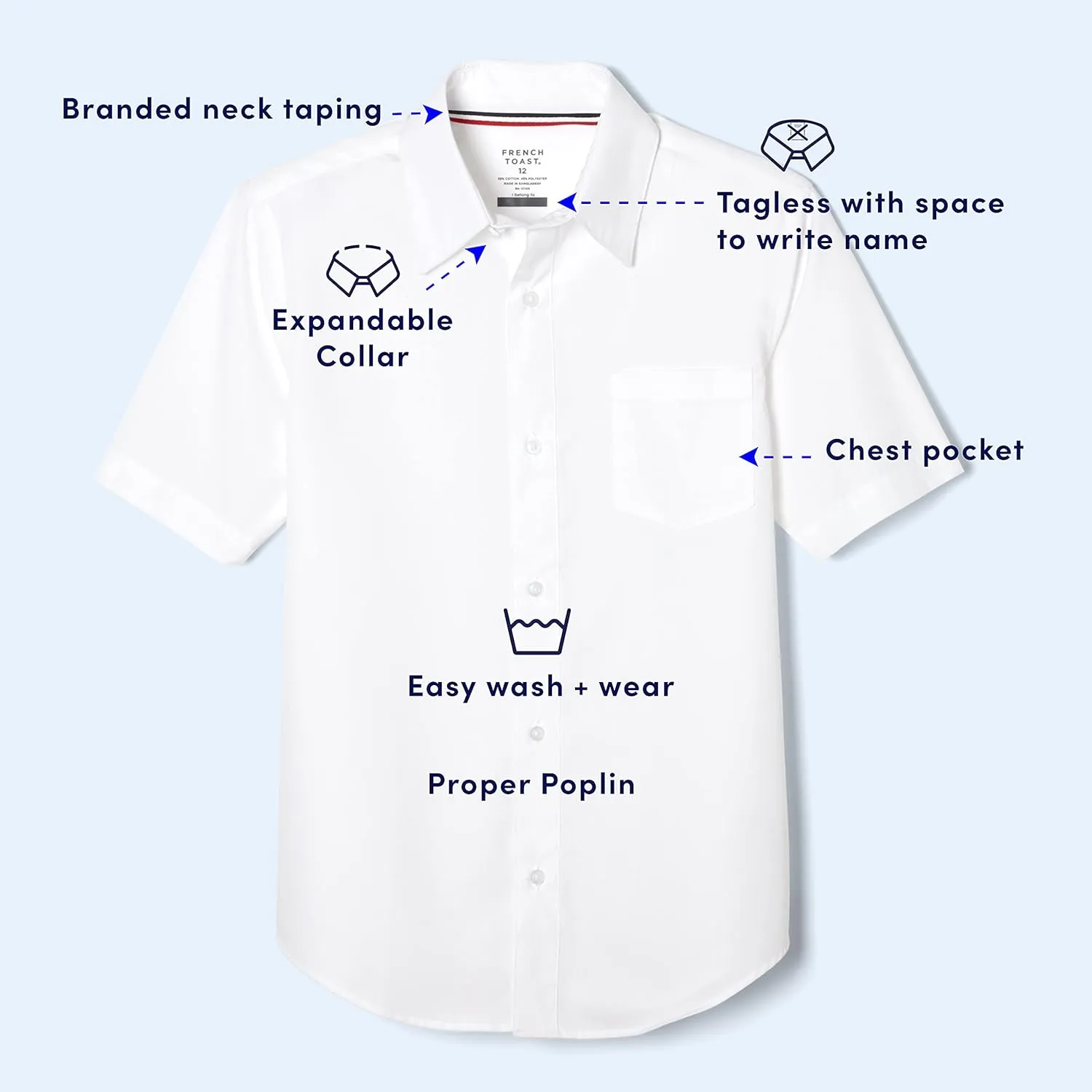 French Toast Men's Short Sleeve Classic Poplin Dress Shirt