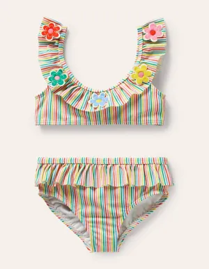 Frill Bikini Set-Ivory/Multi Stripe Flowers