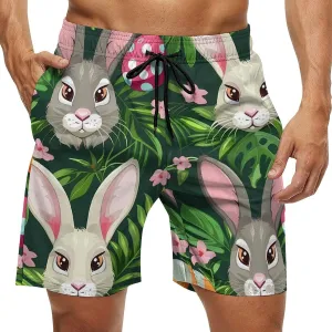 Funny Cartoon Rabbits Men's Swim Trunks Quick Dry Board Shorts Breathable Summer Beach Shorts Bathing Suits