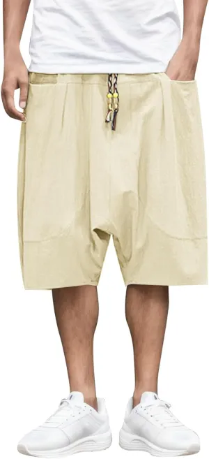 Fxbar Mens Summer Fashion Casual Cropped Pants Loose Low Crotch Harem Pants Short Us