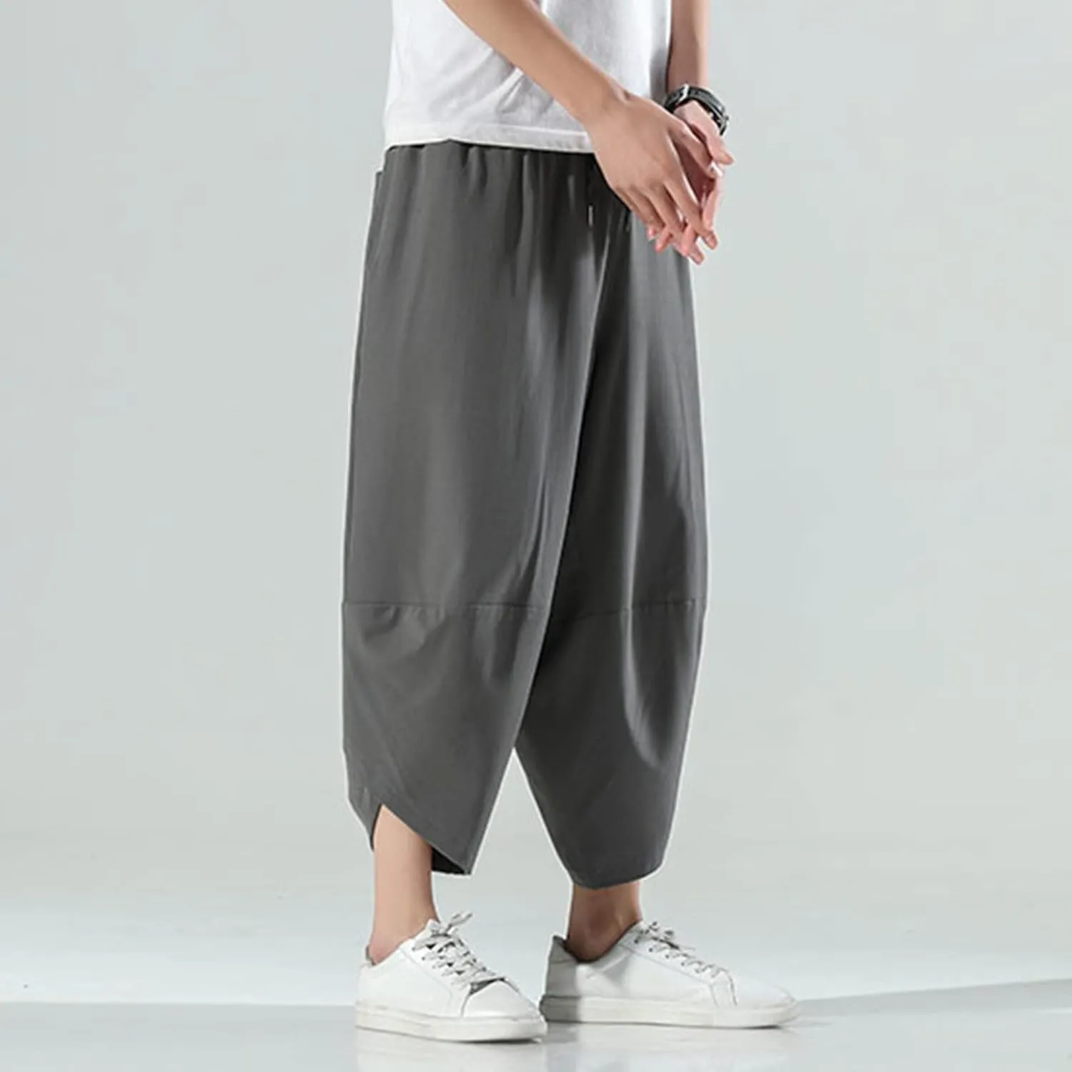 FZVYD Casual Pants Mens Casual Elastic Drawstring Cargo Pants Lightweight Relaxed Fit Cotton Workout Sweatpants 2023