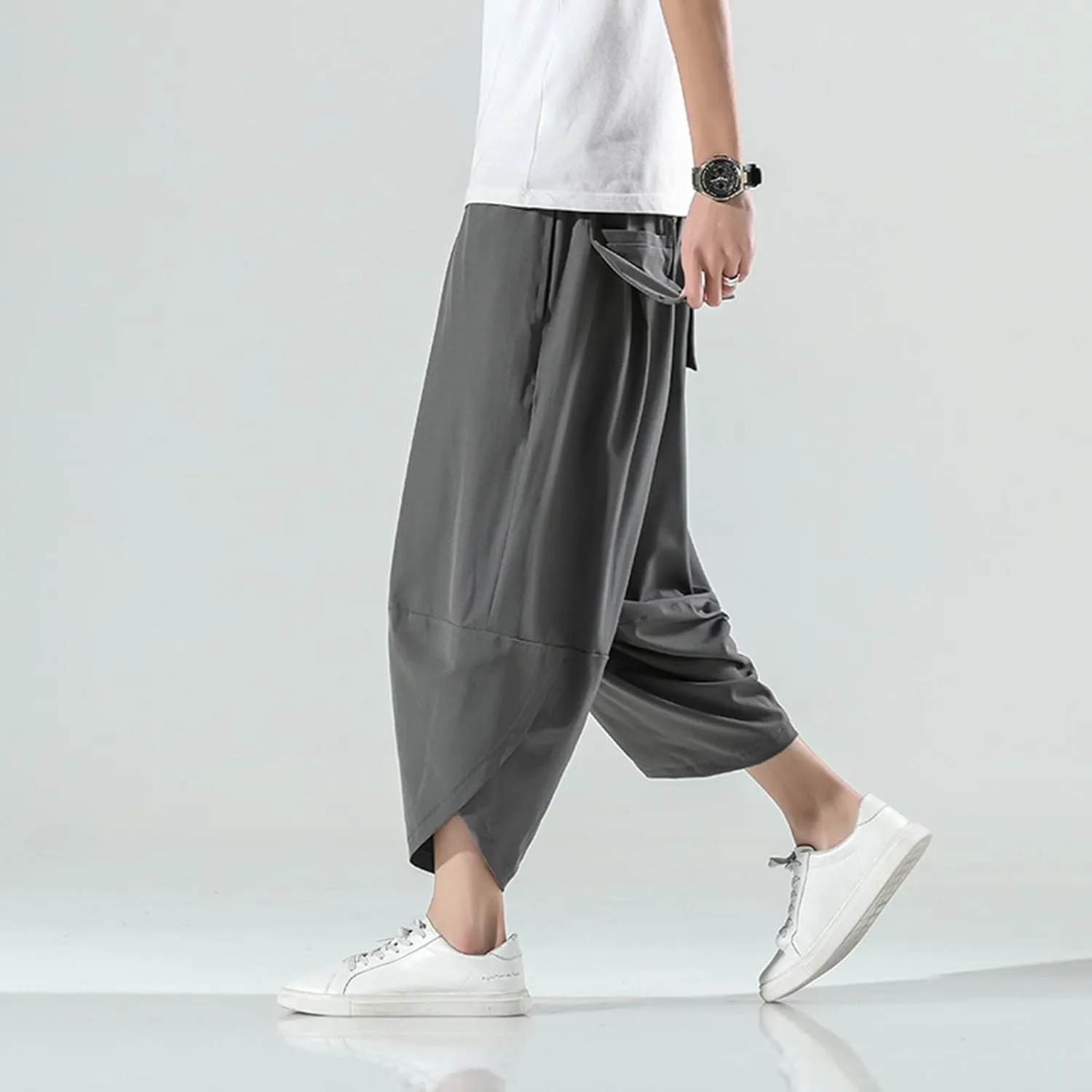 FZVYD Casual Pants Mens Casual Elastic Drawstring Cargo Pants Lightweight Relaxed Fit Cotton Workout Sweatpants 2023