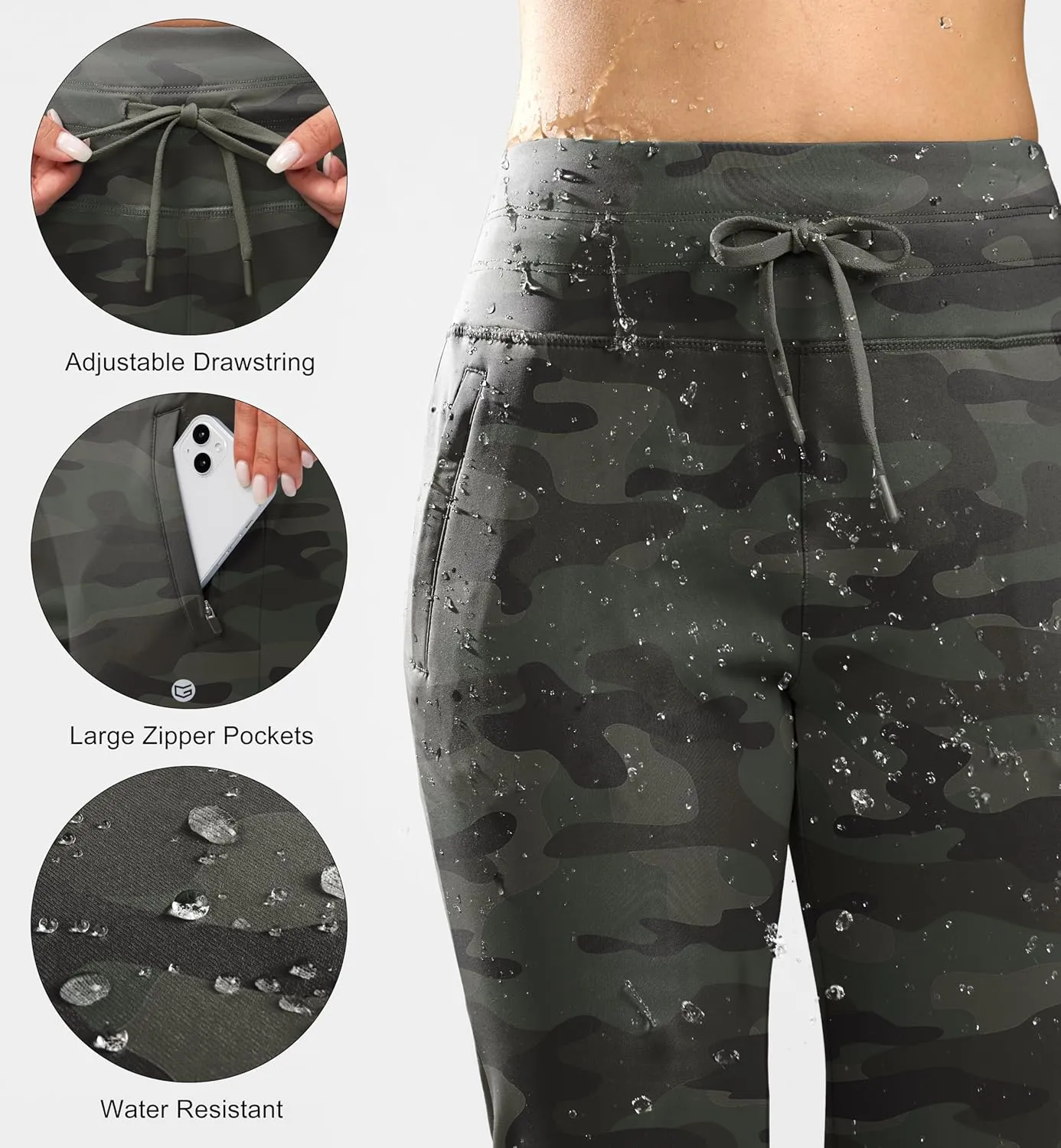 G Gradual Women's Fleece Lined Joggers High Waisted Water Resistant Thermal Winter Sweatpants Running Hiking Pockets