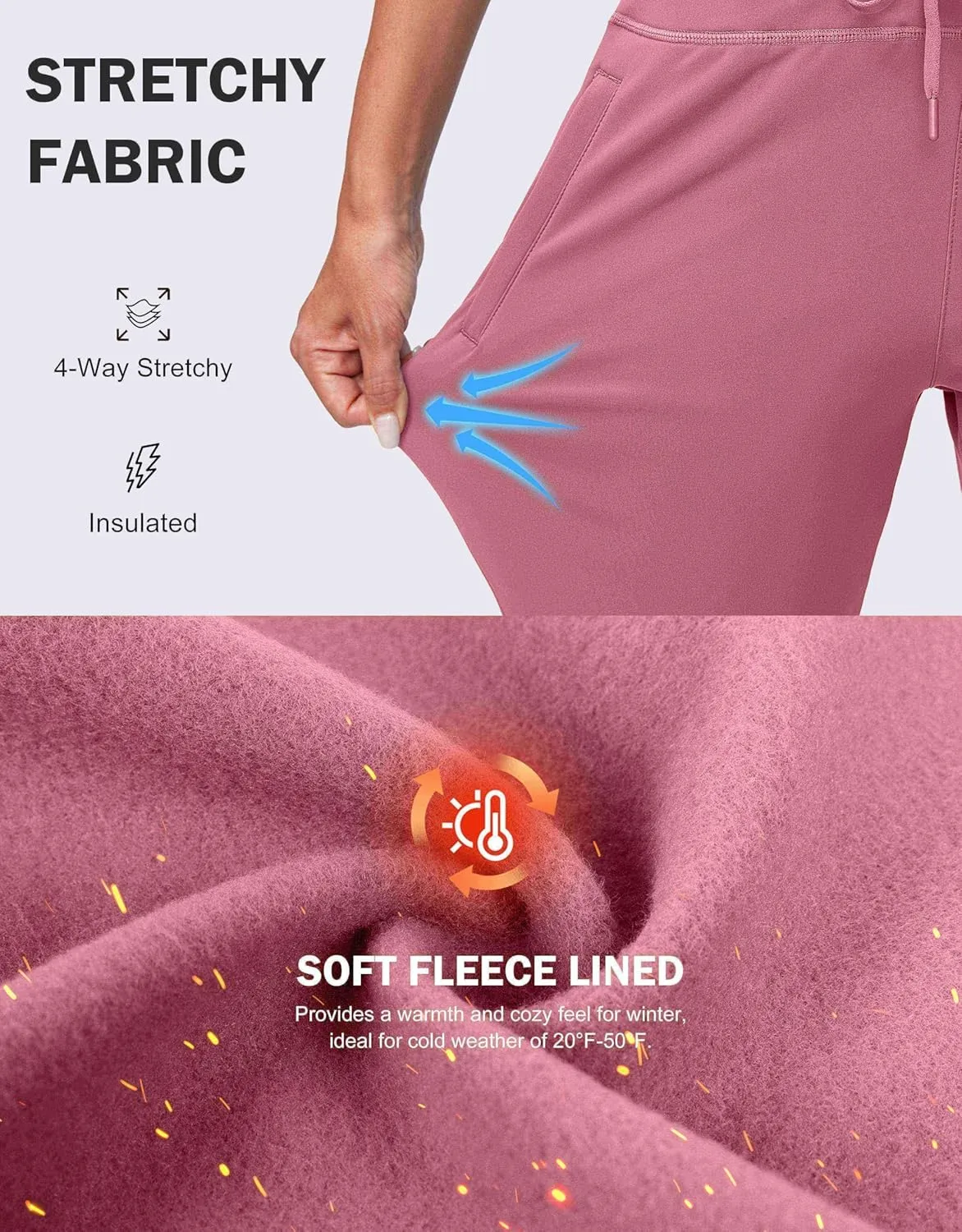 G Gradual Women's Fleece Lined Joggers High Waisted Water Resistant Thermal Winter Sweatpants Running Hiking Pockets