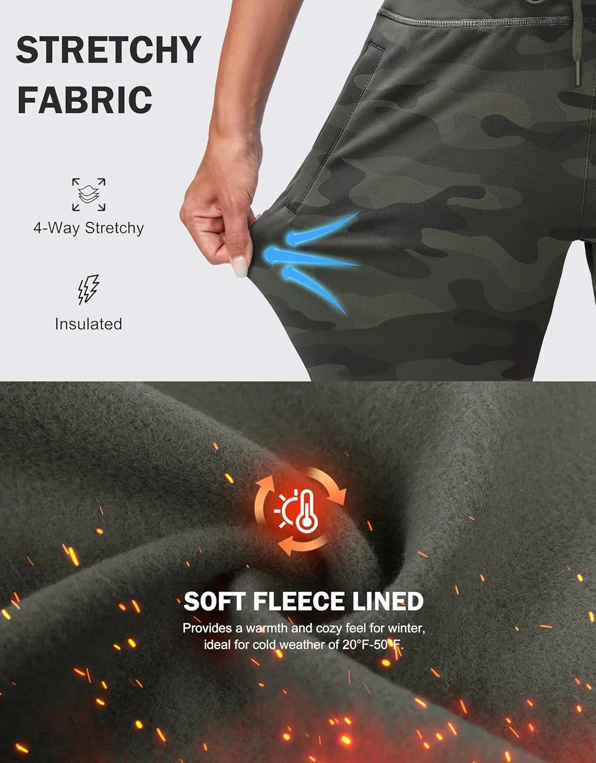 G Gradual Women's Fleece Lined Joggers High Waisted Water Resistant Thermal Winter Sweatpants Running Hiking Pockets