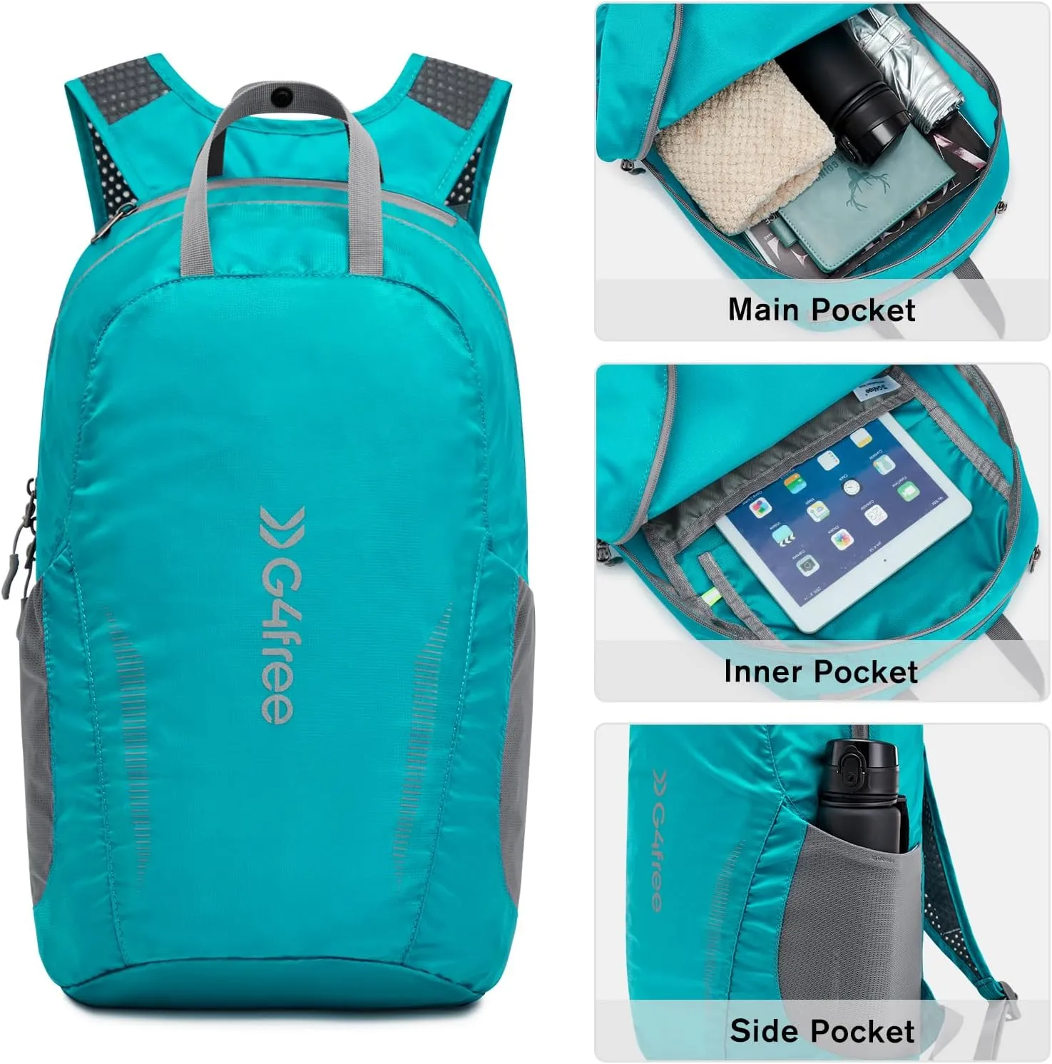 G4Free 25L Lightweight Hiking Backpack Packable Foldable Sport Travel Daypack Water Resistant for Women MenPeacock Blue