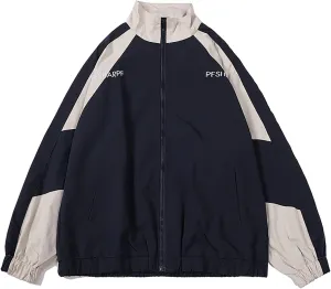GAI Men's Varsity Jacket Harajuku Vintage Bomber Jackets Techwear Windbreaker Color Block Unisex Coats Korean Streetwear (B Blue,M)