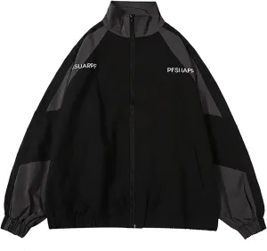 GAI Men's Varsity Jacket Harajuku Vintage Bomber Jackets Techwear Windbreaker Color Block Unisex Coats Korean Streetwear (B Dark,M)