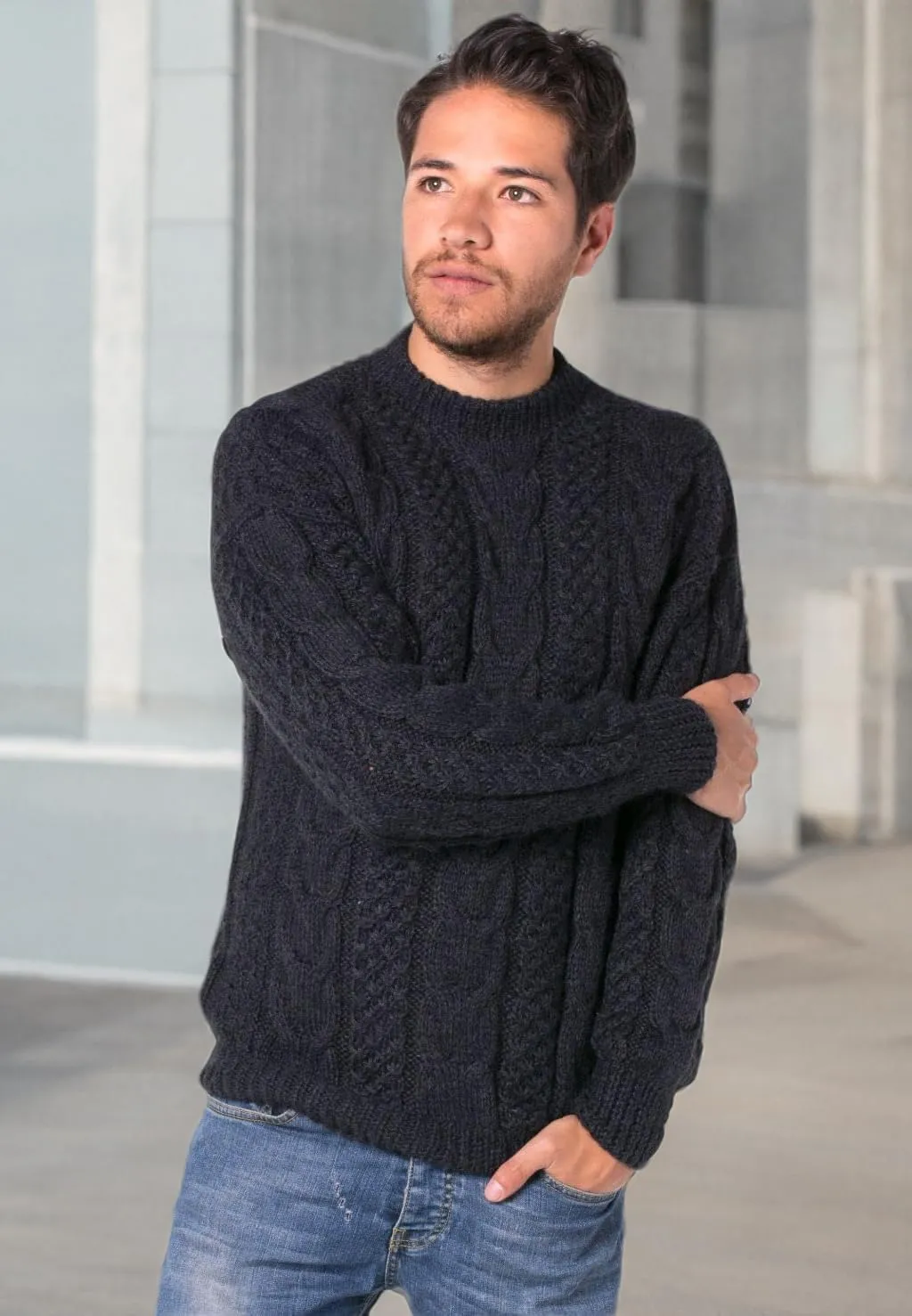 Gamboa - Alpaca Sweater for Men Warm and Soft Alpaca Sweater Hand Knitted White Sweater