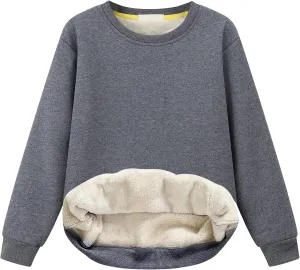 Gihuo Unisex Boy's Girls Winter Warm Sherpa Lined Crewneck Pullover Sweatshirt Fleece Casual Fall Clothes Sweatshirts